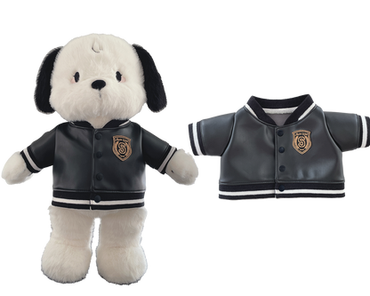 Large Bartholomew Bear & 16" Plush Clothes Outfit - Black Varsity Jacket