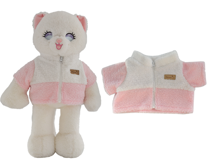 Large Bartholomew Bear & 16" Plush Clothes Outfit - Pink & White Colorblock Jacket