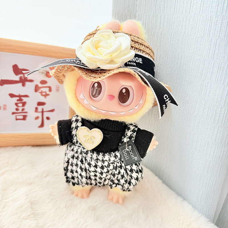 4inch bag charm cute custom clothes outfits - Elegant black set with straw hat