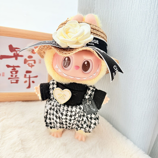 4inch bag charm cute custom clothes outfits - Elegant black set with straw hat