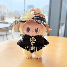 4inch bag charm cute custom clothes outfits - Black cloak and straw hat - 032907