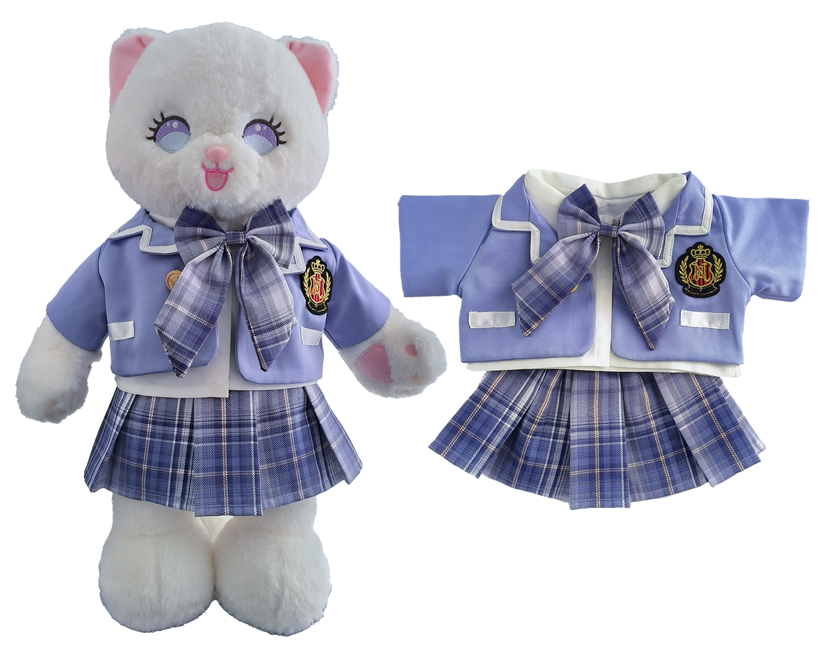 Light Blue Plaid Jk Uniform 3-Piece Outfit Set for Bartholomew Bear Plush – 14-Inch Outfit