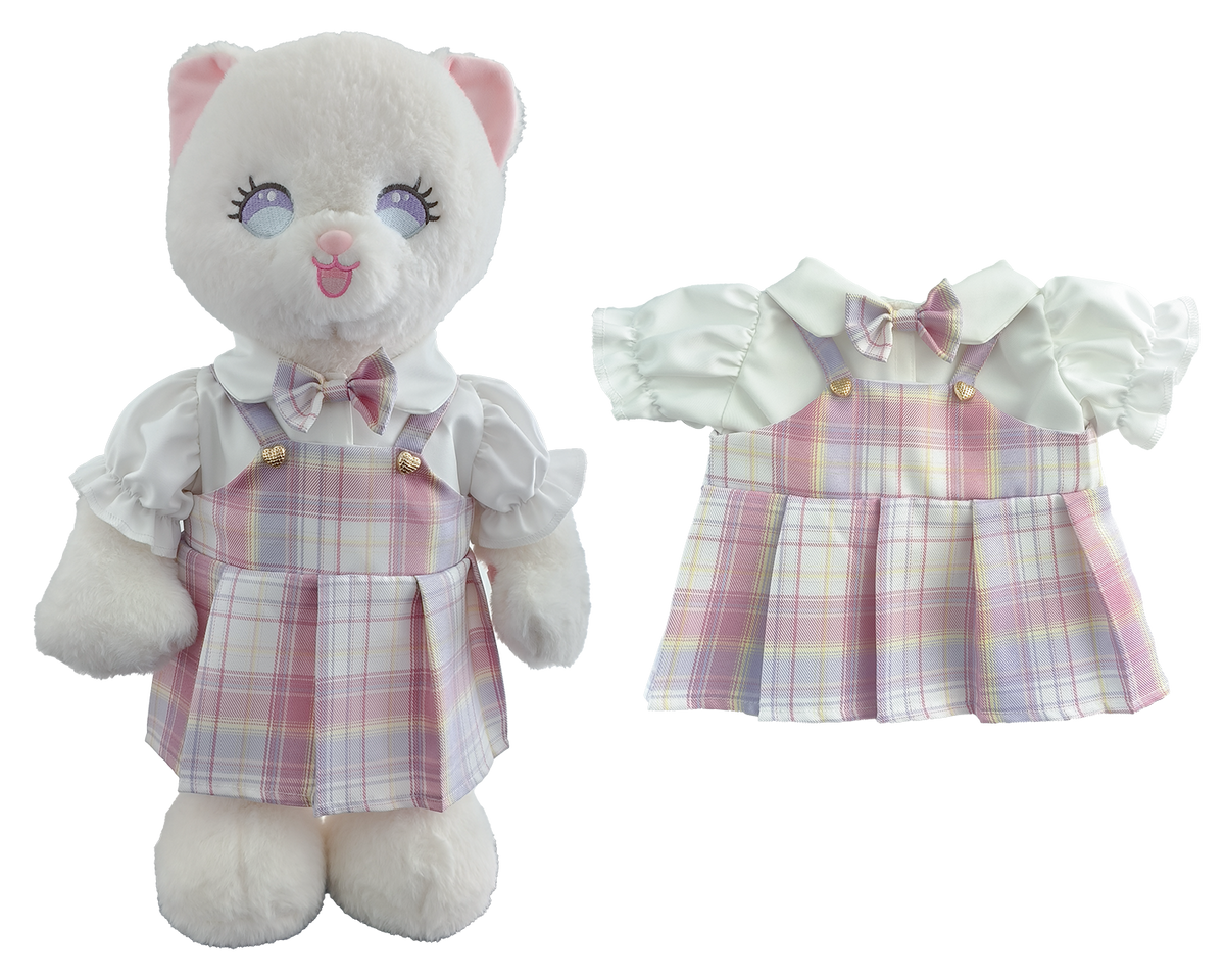 Pink Jk Pinafore Dress 2-Piece Outfit Set for Bartholomew Bear Plush – 14-Inch Outfit