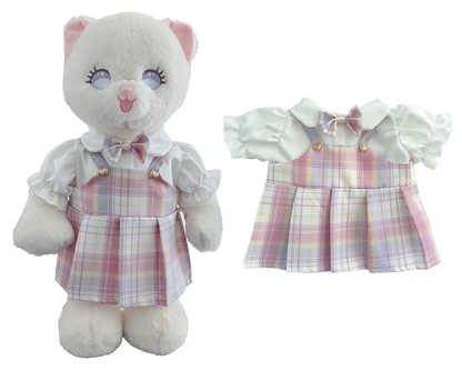 Pink Jk Pinafore Dress 2-Piece Outfit Set for Bartholomew Bear Plush – 14-Inch Outfit