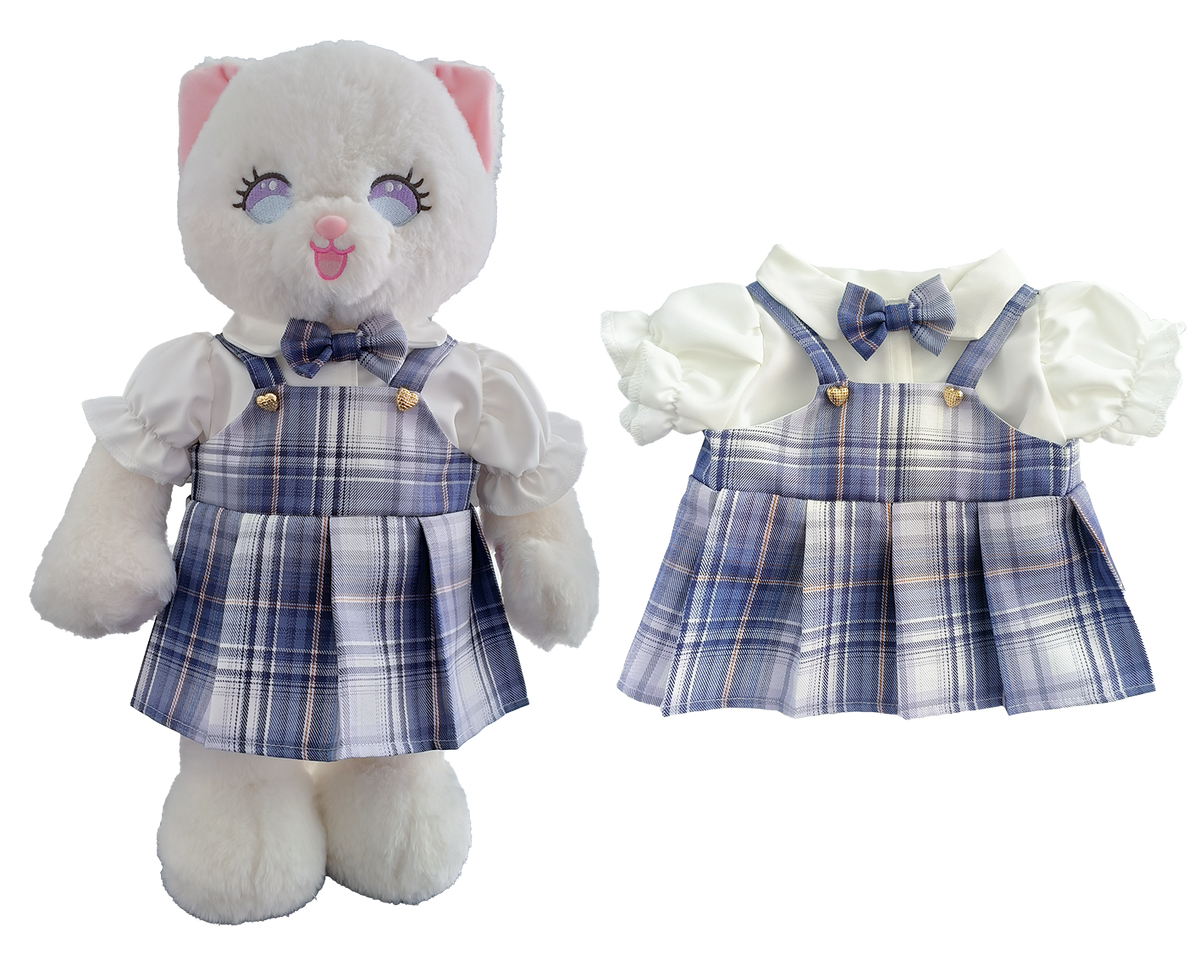 Blue Jk Pinafore Dress 2-Piece Outfit Set for Bartholomew Bear Plush – 14-Inch Outfit