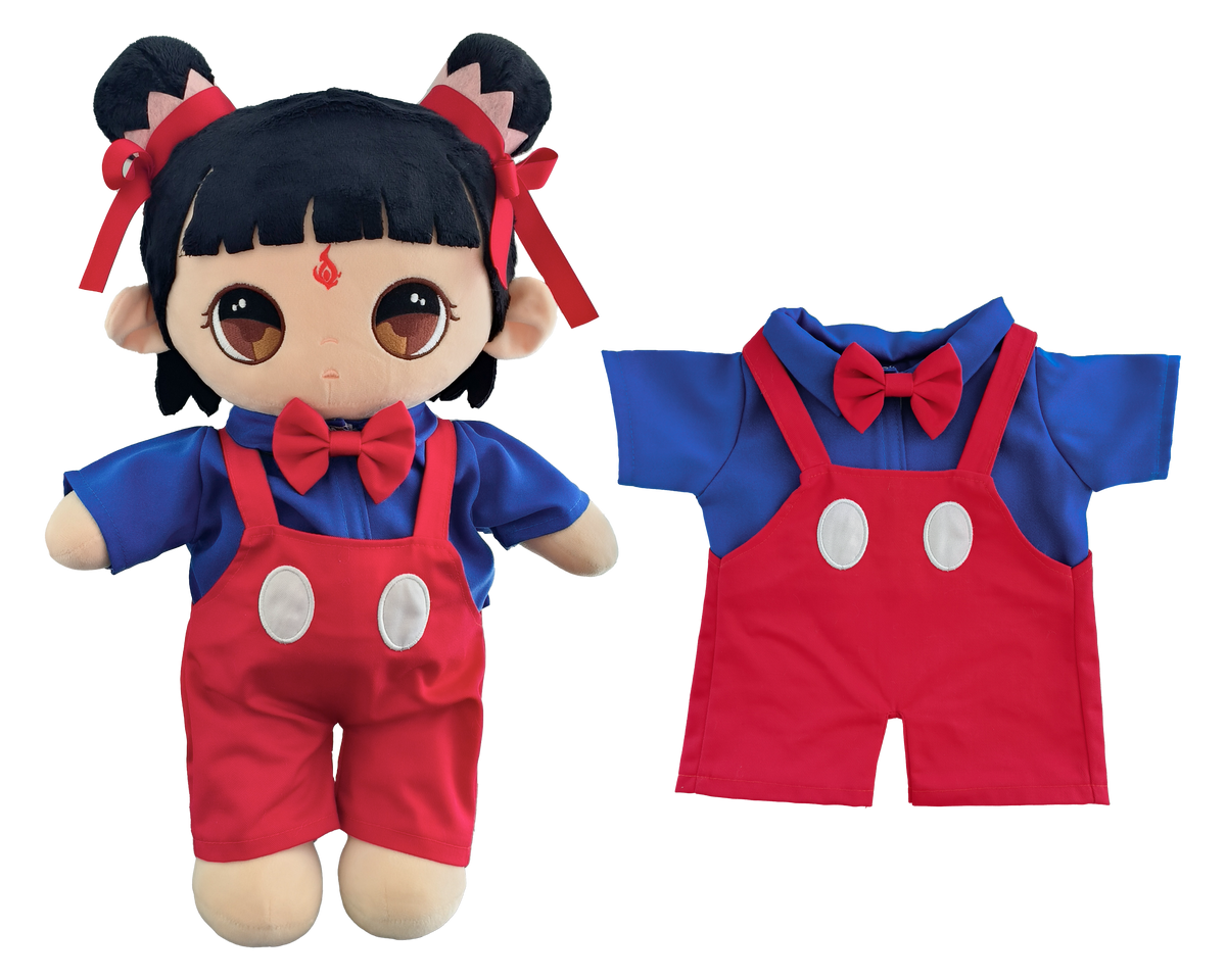 Red & Blue Overalls Outfit Set for Bartholomew Bear Plush – 14-Inch Outfit
