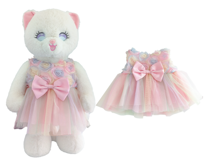 Rainbow Rose Tulle Dress for Bartholomew Bear Plush – 14-Inch Outfit
