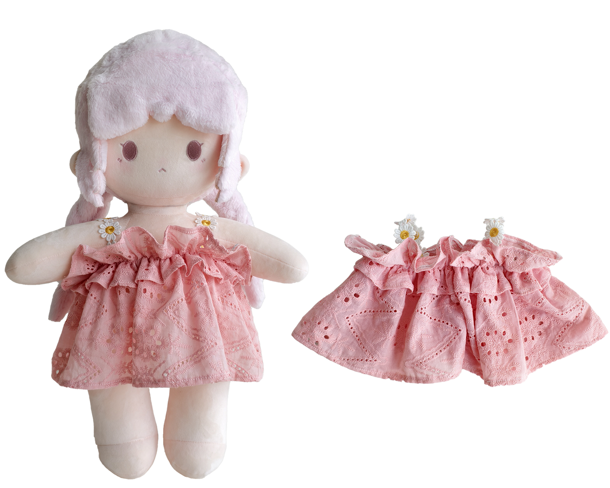 Pink Lace Jacquard Slip Dress for Bartholomew Bear Plush – 14-Inch Outfit