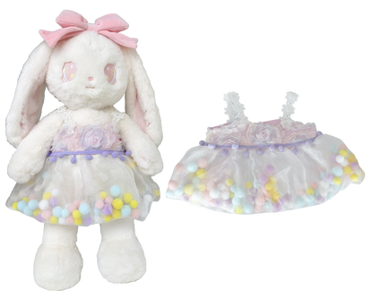 Rainbow Floral Pom-Pom Dress for Bartholomew Bear Plush – 14-Inch Outfit
