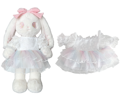 White Lace Rainbow Tulle Dress for Bartholomew Bear Plush – 14-Inch Outfit