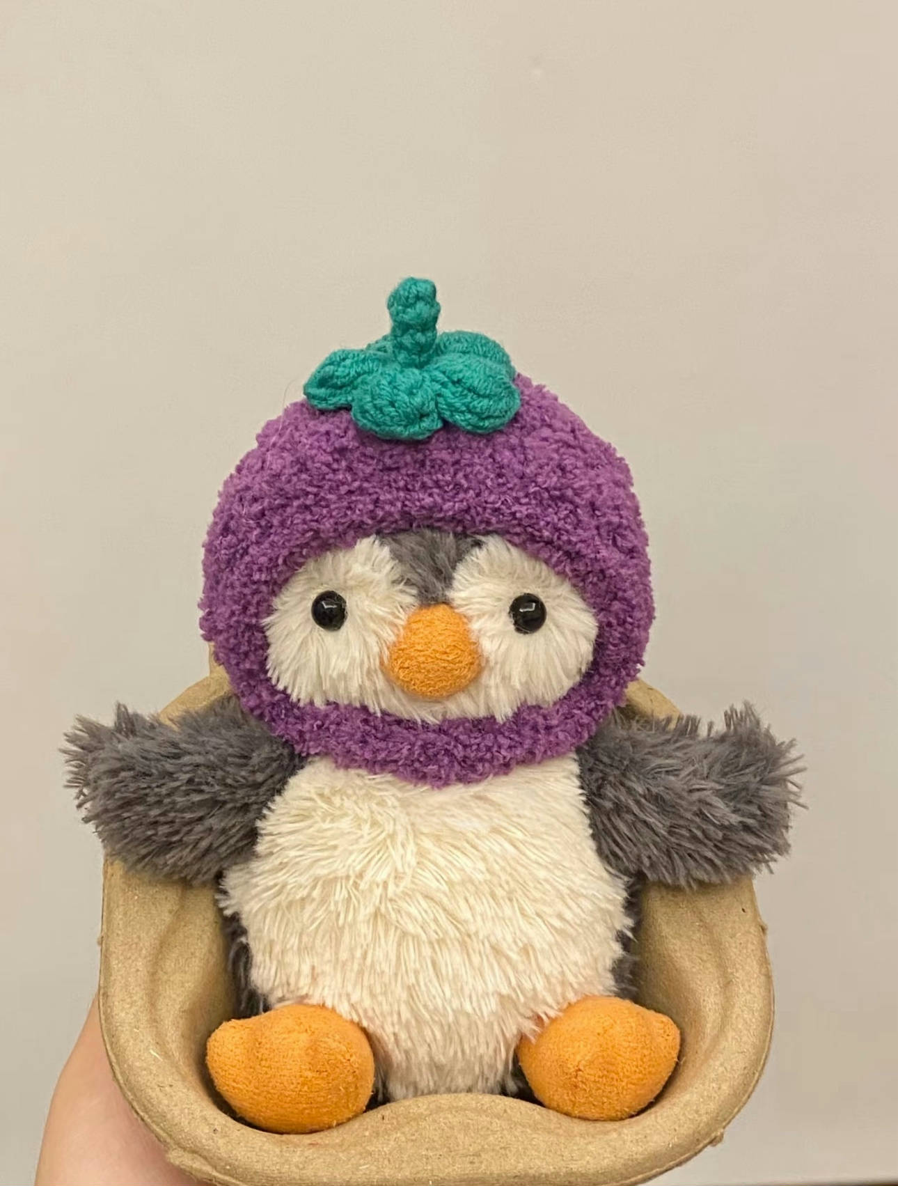 3inch jellycat amusable peanut/small peanut penguin cute hat outfit - eggplant