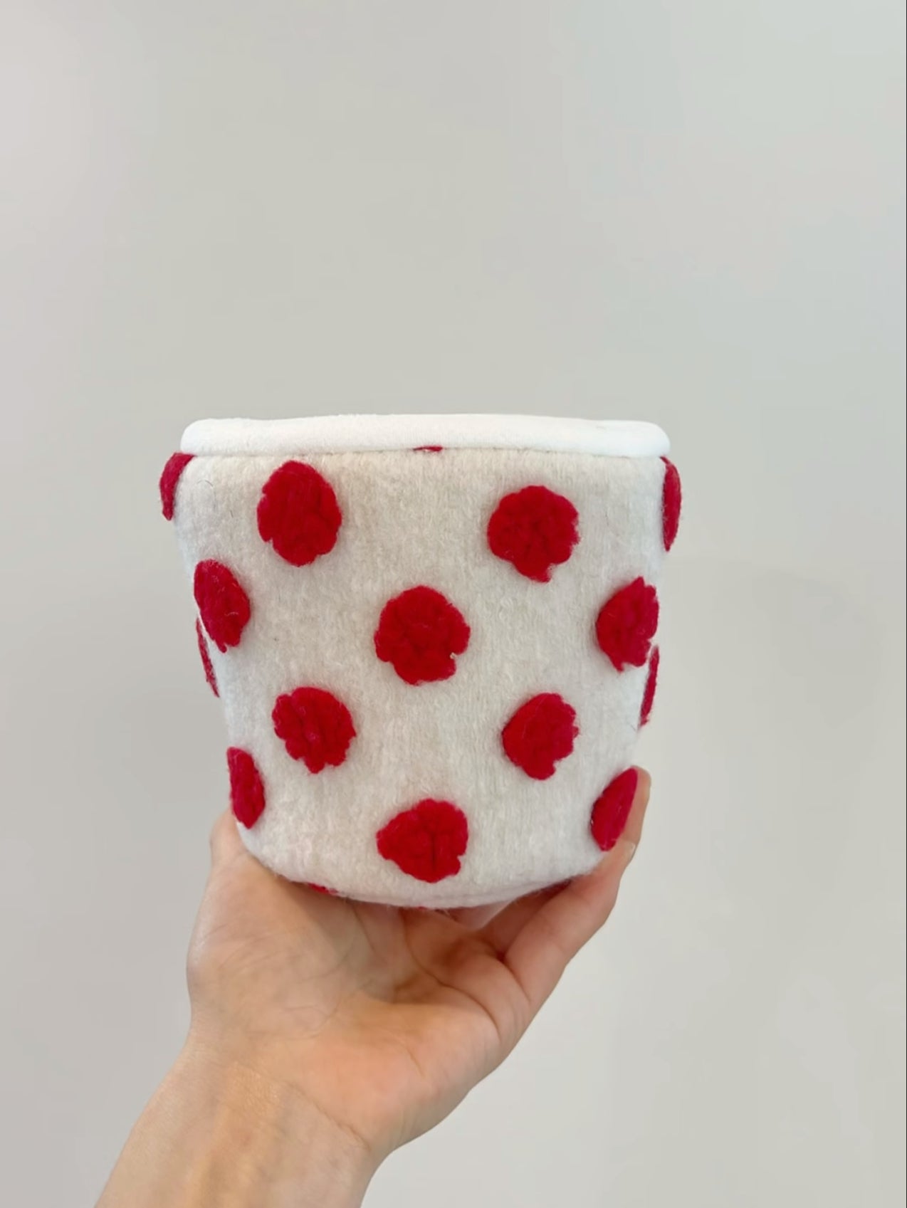 Plushf - Red and white woolen flowerpot planter plush