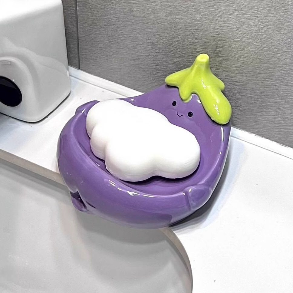 Jellycat style eggplant soap dish- Functional Design