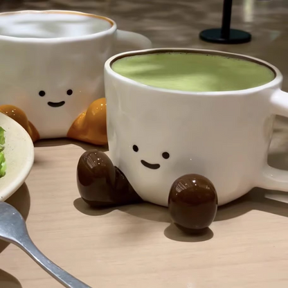 Adorable short leg mug cups 350ml- Functional Design - brown & orange