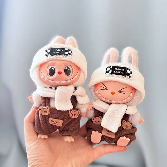 4inch bag charm cute custom clothes outfits - Brown Bear Overalls Set- 053125