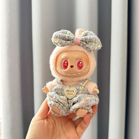 4inch bag charm cute custom clothes outfits - Elegant blue overall with bow - 031101