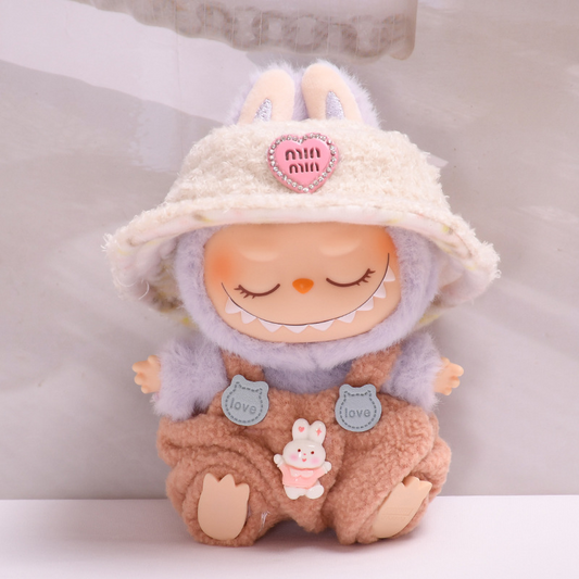 4inch bag charm cute custom clothes outfits - Beige bunny overalls - 0523