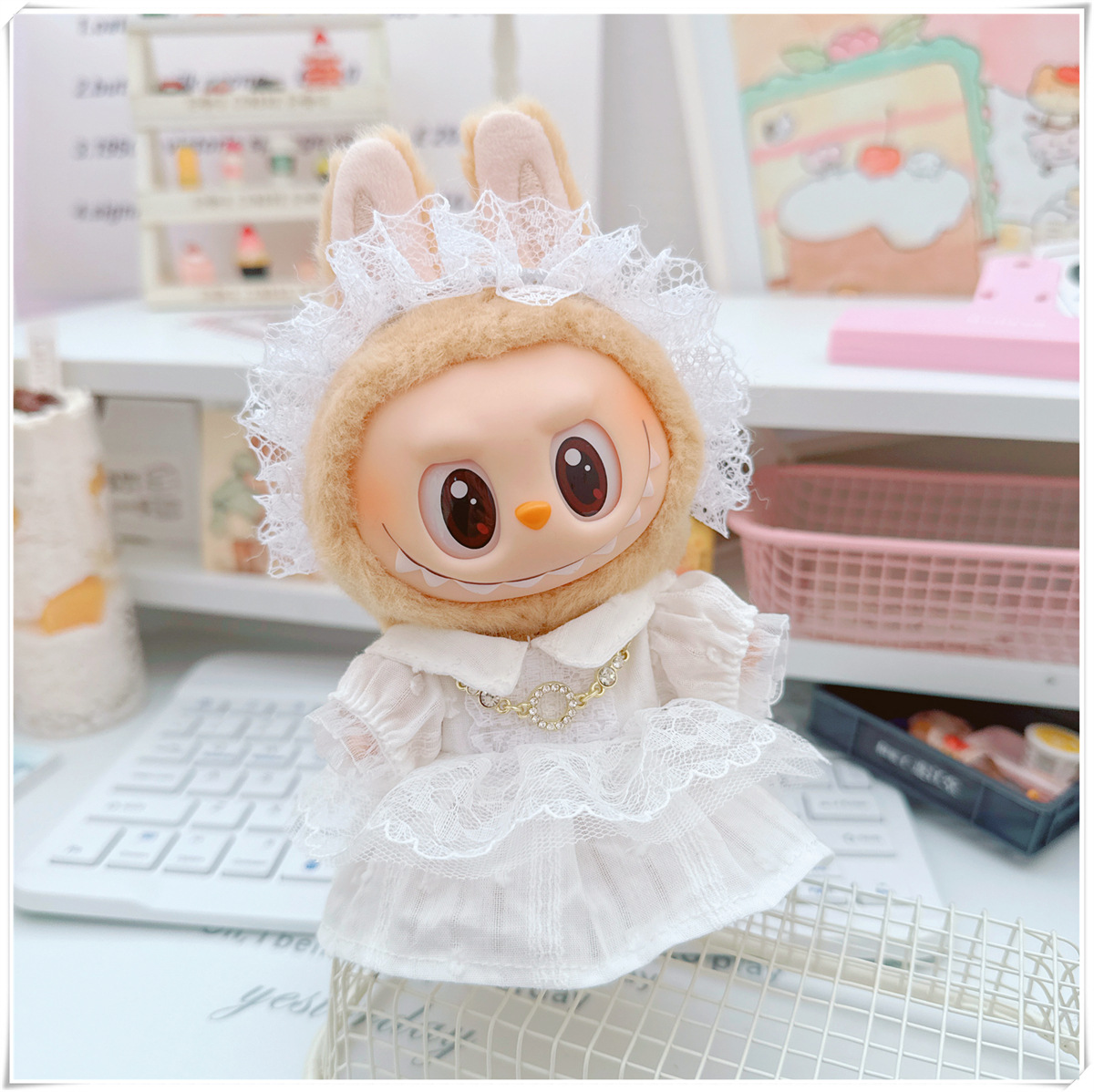 4inch bag charm cute custom clothes outfits - white dress- 050704
