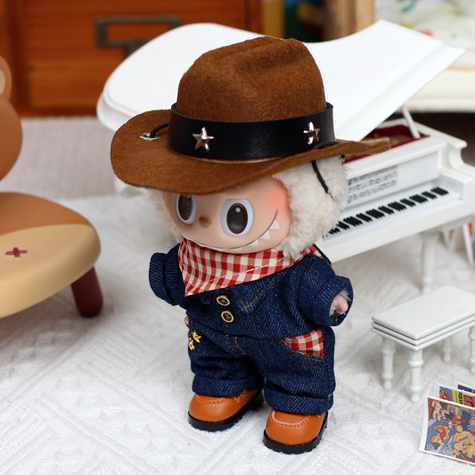 4inch bag charm cute custom clothes outfits - cowboy set & hat & shoes - 0523