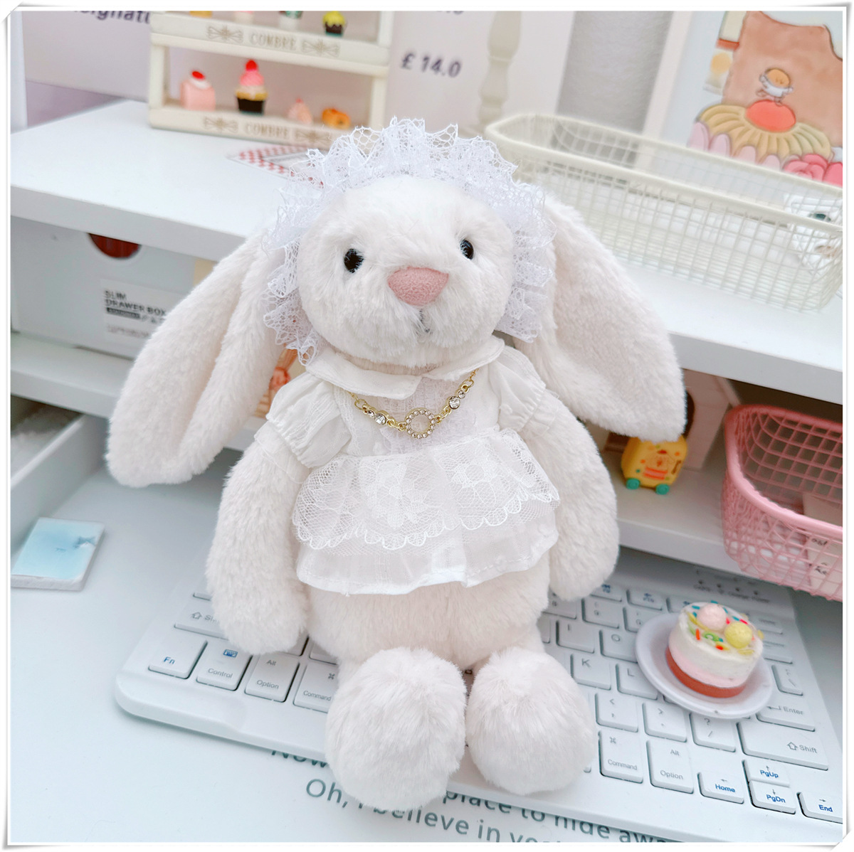4inch bag charm cute custom clothes outfits - white dress- 050704