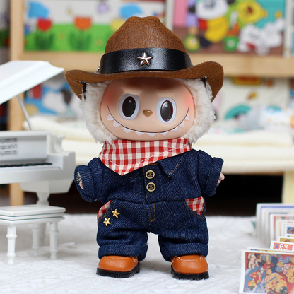 4inch bag charm cute custom clothes outfits - cowboy set & hat - TZ15