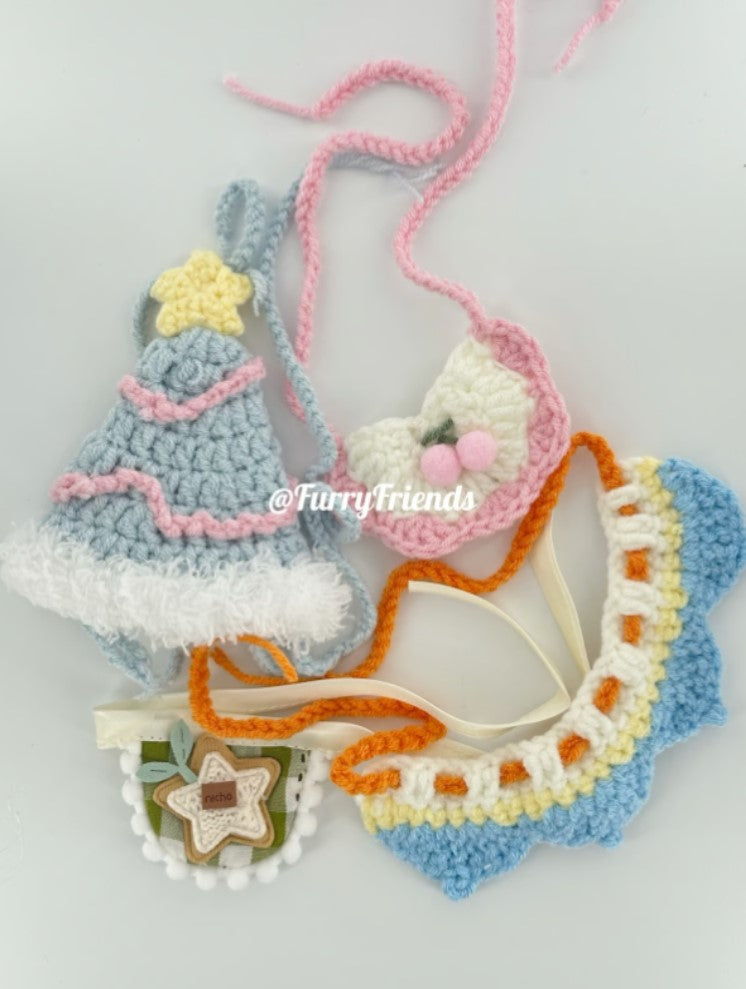 Cute custom crochet clothes outfits set of 4 - fit most small/medium size plush