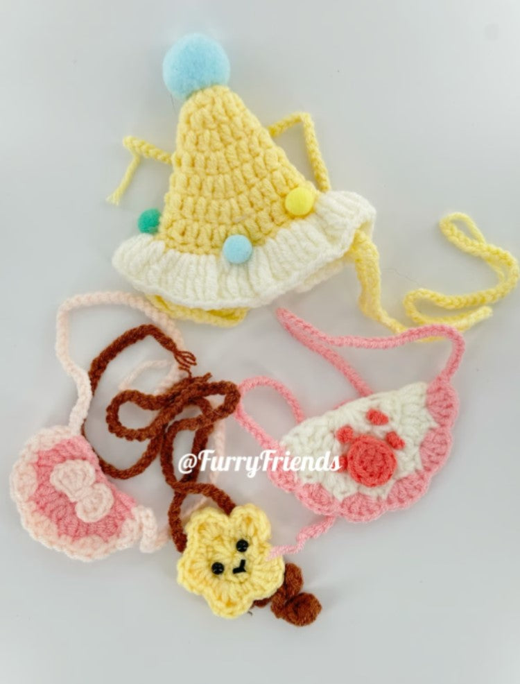 Cute custom crochet clothes outfits set of 4 - fit most small/medium size plush