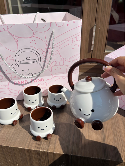 Adorable short leg teapot & 4 teacups 520ml & 100ml - Functional Design
