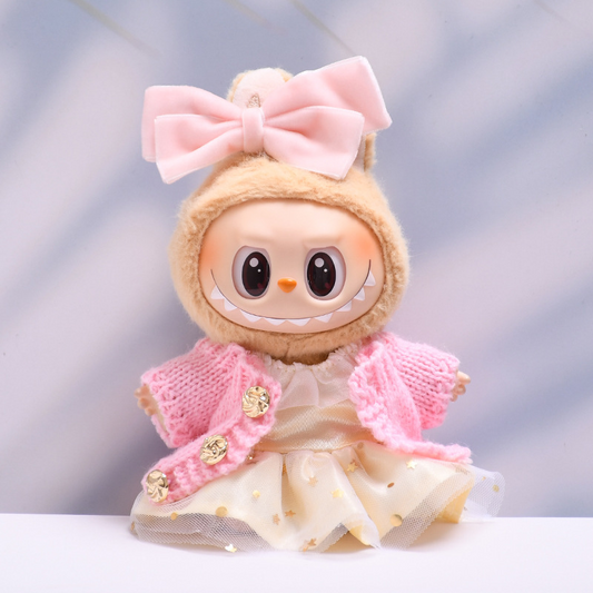 4inch bag charm cute custom clothes outfits - pink cardigan yellow dress - 0523