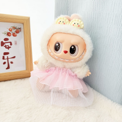 4inch bag charm cute custom clothes outfits - pink/blue/yellow dress & dumpling hairclip - 031807/031808/031809