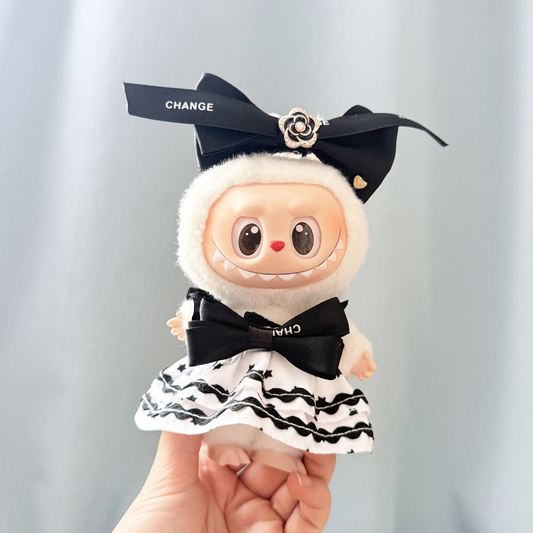 4inch bag charm cute custom clothes outfits - Elegant black bow dress - 053126