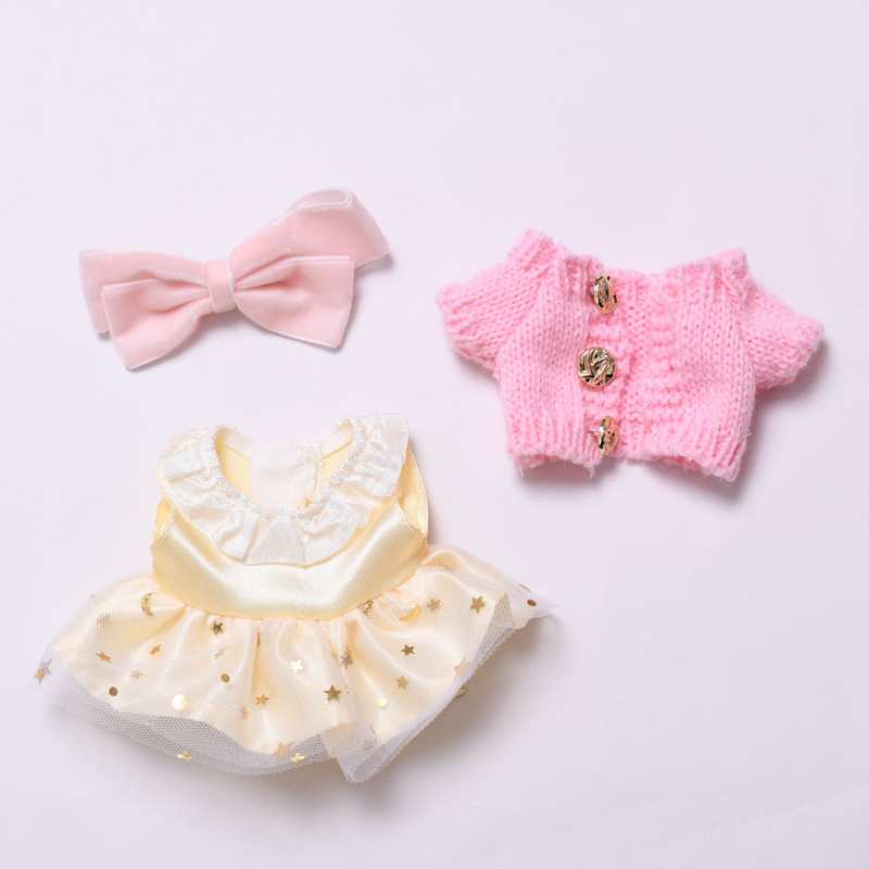 4inch bag charm cute custom clothes outfits - pink cardigan yellow dress - 0523