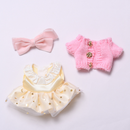 4inch bag charm cute custom clothes outfits - pink cardigan yellow dress - 0523