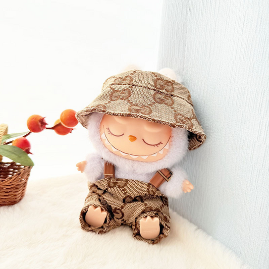 4inch bag charm cute custom clothes outfits - Brown overall and hat - LBB012