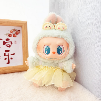 4inch bag charm cute custom clothes outfits - pink/blue/yellow dress & dumpling hairclip - 031807/031808/031809