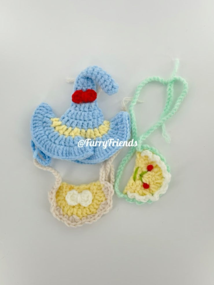 Cute custom crochet clothes outfits set of 3 - fit most small/medium size plush