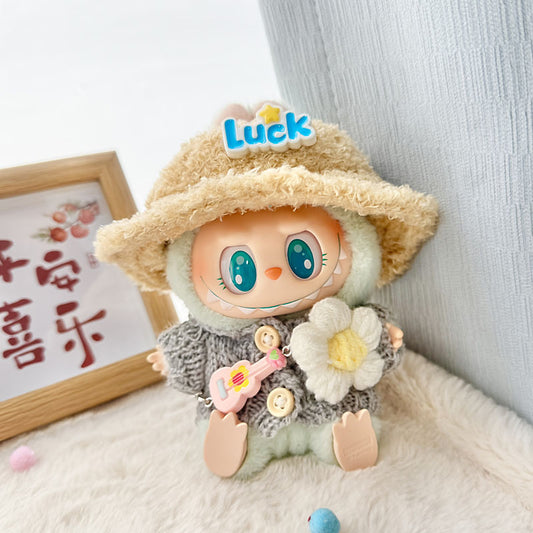 4inch bag charm cute custom clothes outfits - grey sweater with hat and guitar bag - 053159