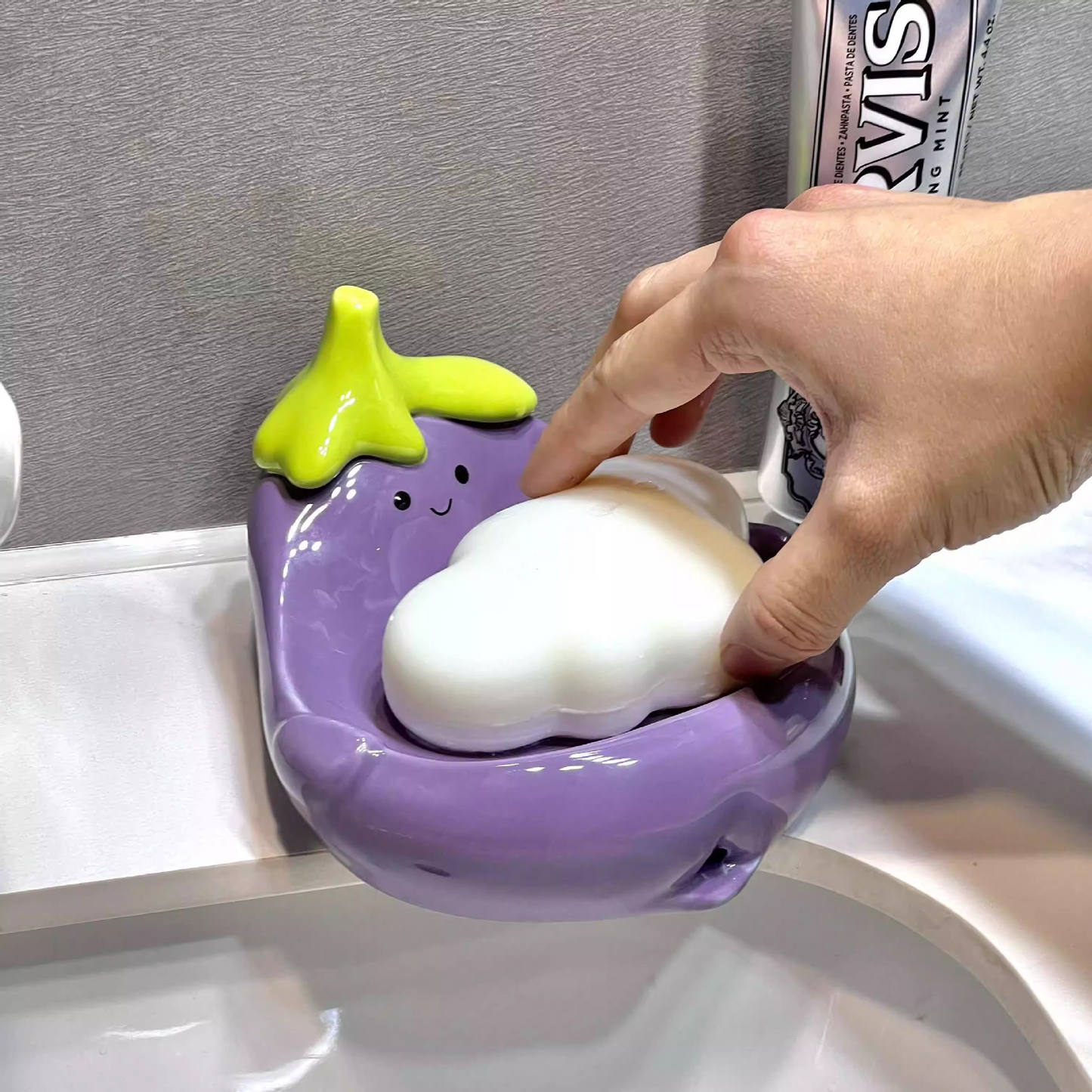 Jellycat style eggplant soap dish- Functional Design