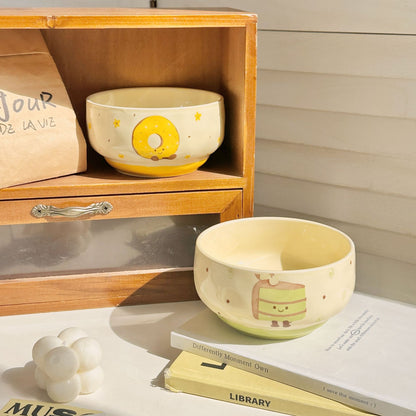 Adorable Ceramic Rice Bowl for Kids & Adults – Cute Underglaze Tableware set of 4