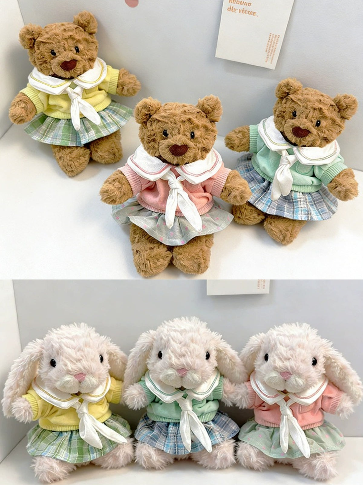 Bartholomew Bear/Yummy Bunny clothes outfits - Headband Collared Top Plaid Skirt Set
