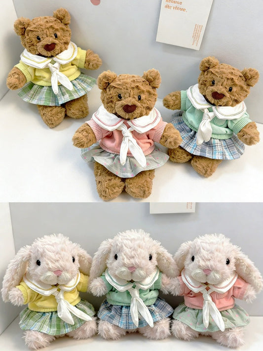 Bartholomew Bear/Yummy Bunny clothes outfits - Headband Collared Top Plaid Skirt Set
