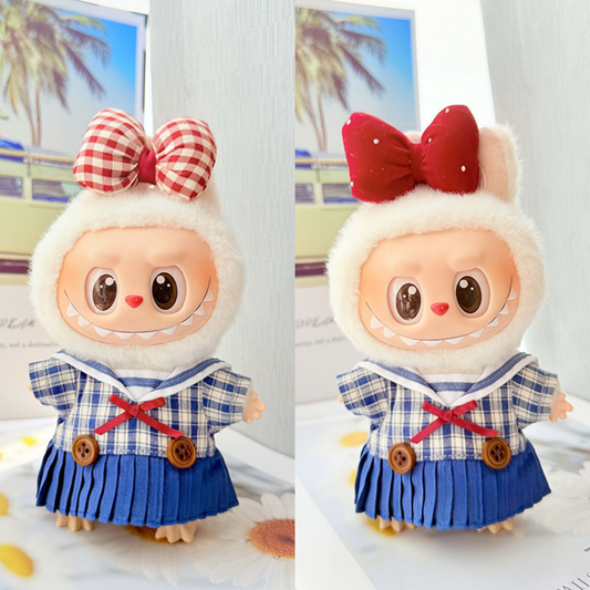 4inch bag charm cute custom clothes outfits - Blue dress with red bow - 050715/050716