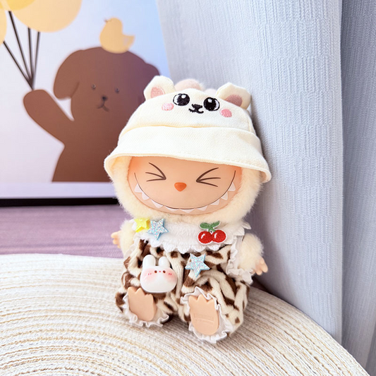 4inch bag charm cute custom clothes outfits - giraffe overall & white hat - 052306