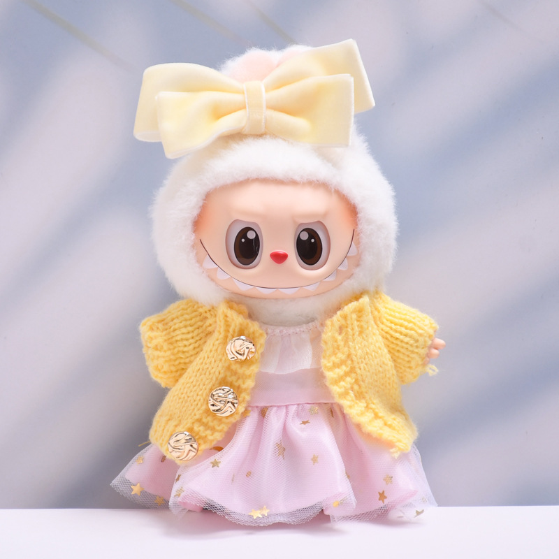 4inch bag charm cute custom clothes outfits - yellow cardigan pink dress - 0523
