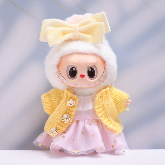 4inch bag charm cute custom clothes outfits - yellow cardigan pink dress - 0523