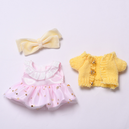 4inch bag charm cute custom clothes outfits - yellow cardigan pink dress - 0523