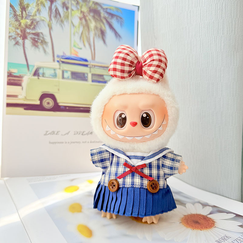 4inch bag charm cute custom clothes outfits - Blue dress with red bow - 050715/050716