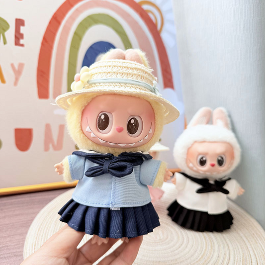 4inch bag charm cute custom clothes outfits - blue and white sailor suit & straw hat - 0523