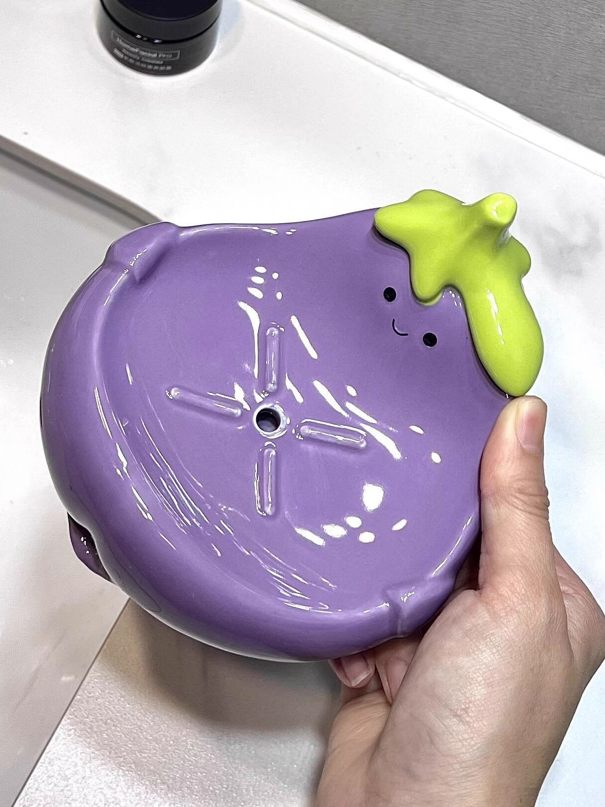 Jellycat style eggplant soap dish- Functional Design