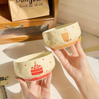 Adorable Ceramic Rice Bowl for Kids & Adults – Cute Underglaze Tableware set of 4